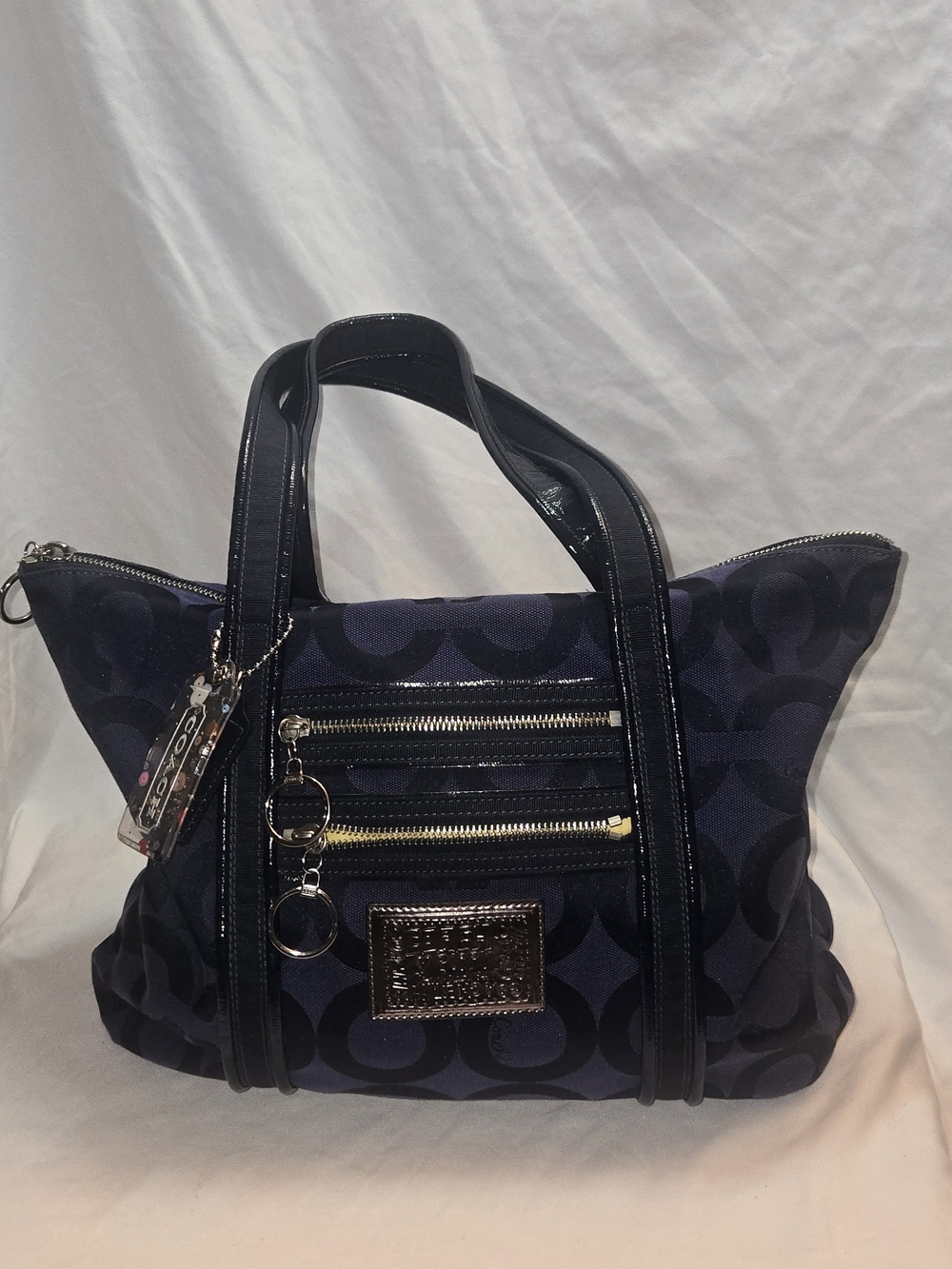 Coach Signature Jacquard Tote with Patent Trim